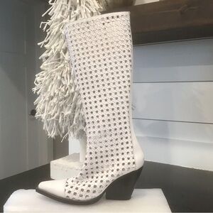 Jeffrey Campbell White Mesh Heeled Boots